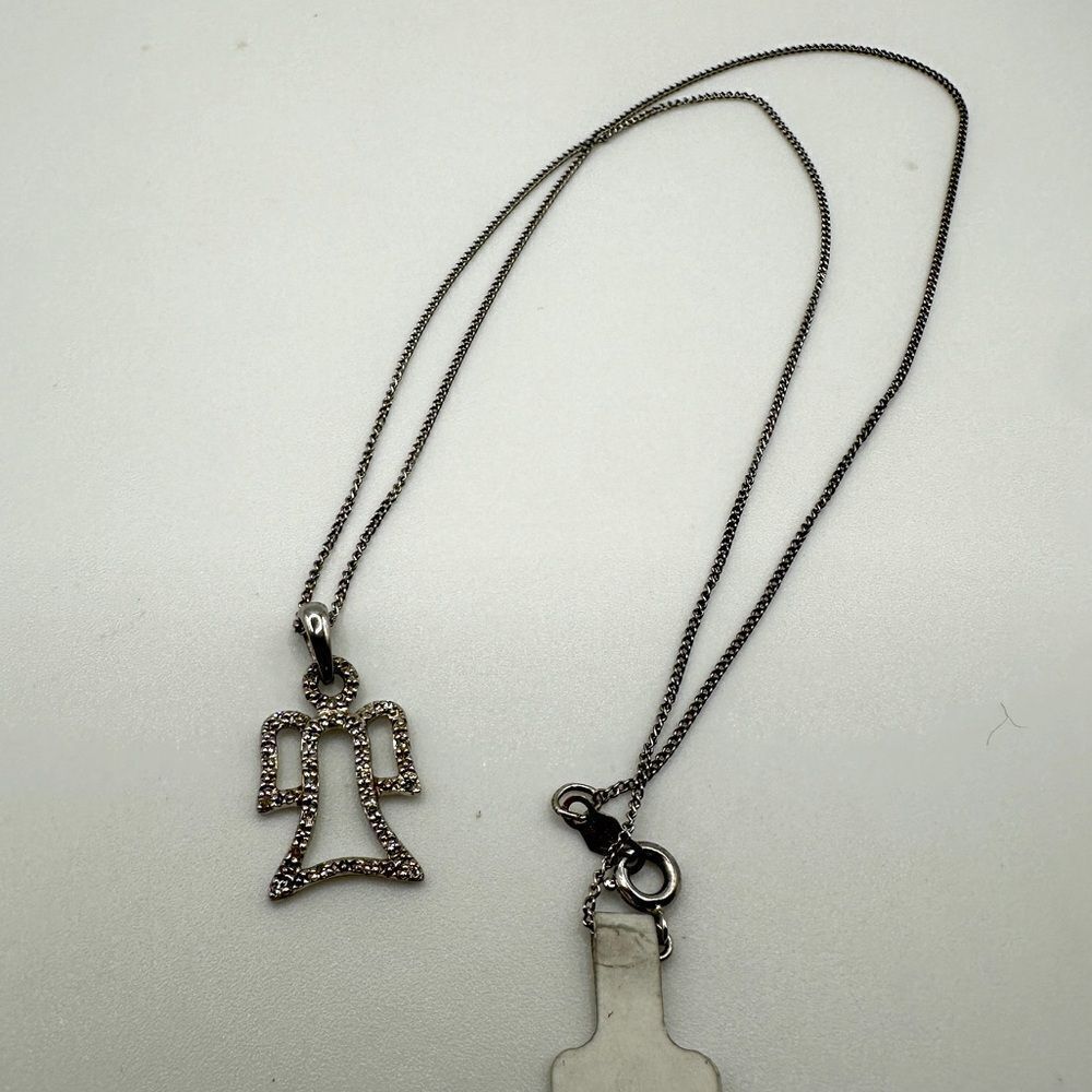 16” Sterling silver diamond angel pendant, necklace!‎